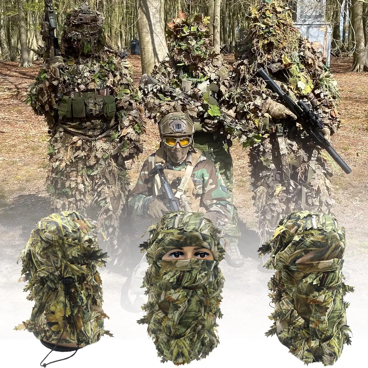 Ghillie Camouflage Leafy Hat 3D Full Face Mask Headwear Turkey Camo Hunter Hunting Accessories