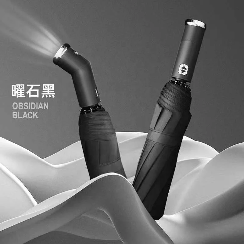 NEW design Good quality Auto Reverse Umbrella Custom Logo can be turned 45 degrees LED  Flashlight  Folding Umbrella