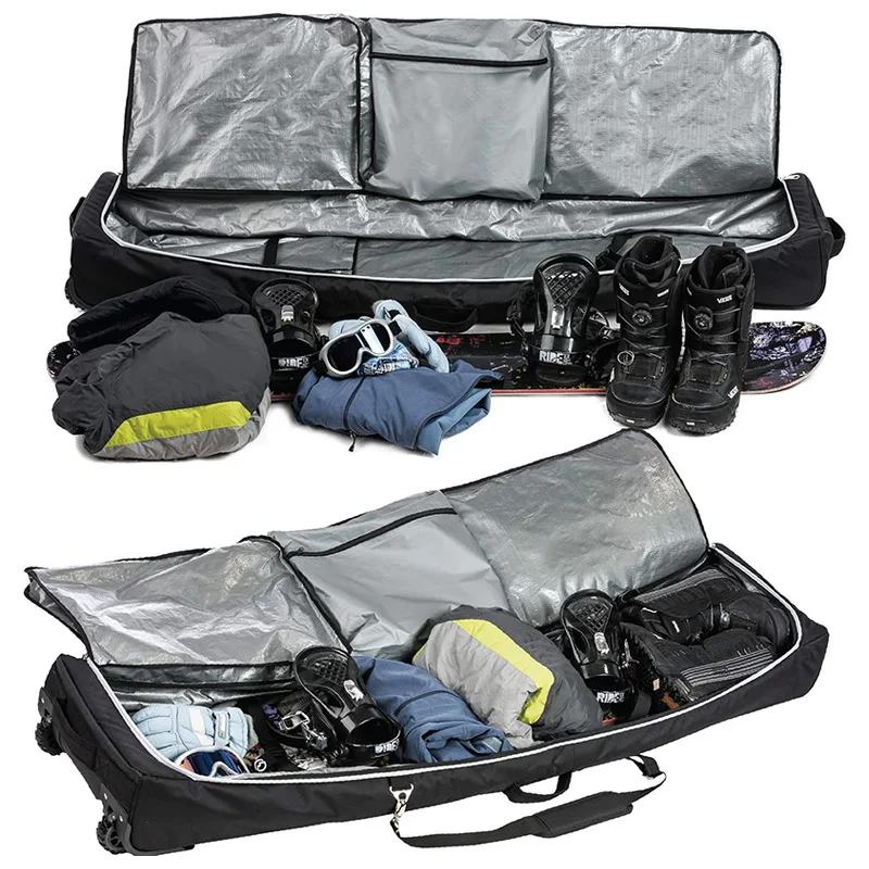 Wholesales Outdoor Waterproof 2 Rollers Snowboard Storage Bags Padded Air Travel Fishing Double Ski Bag With Wheels