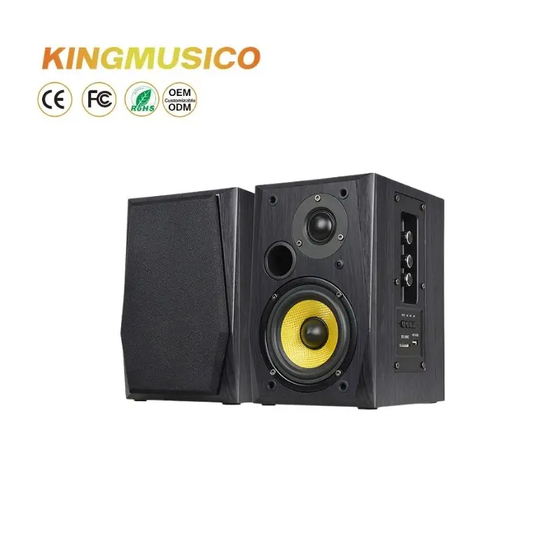 Wooden Deep Bass Hi-Fi Bookshelf Speaker - USB SD MMC Card AUX Wireless Connectivity - 2-Channel Stereo Sound with RCA
