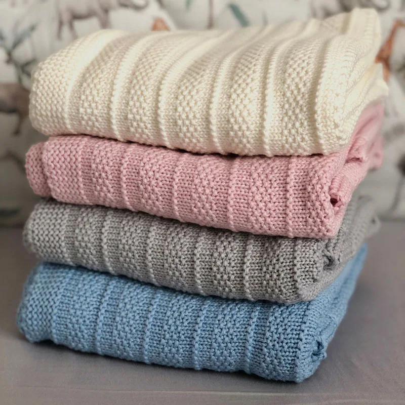 Customized Boys And Girls Plain Versatile Organic Cotton Knitting Baby Blanket