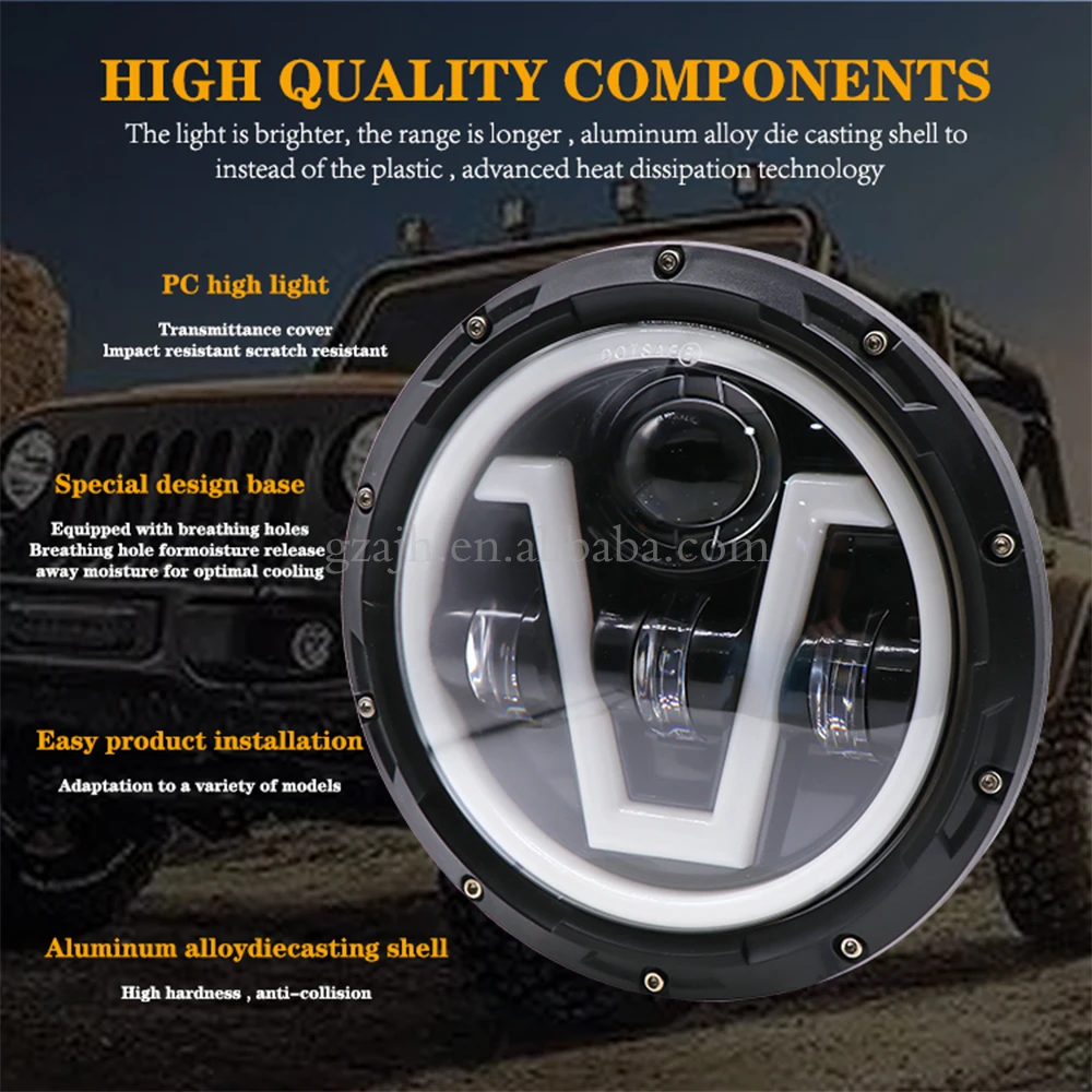 Newest design auto lighting system 65W round 7inch headlight With White DRL Amber Turn Signal For Offroad UV ATV Trucks