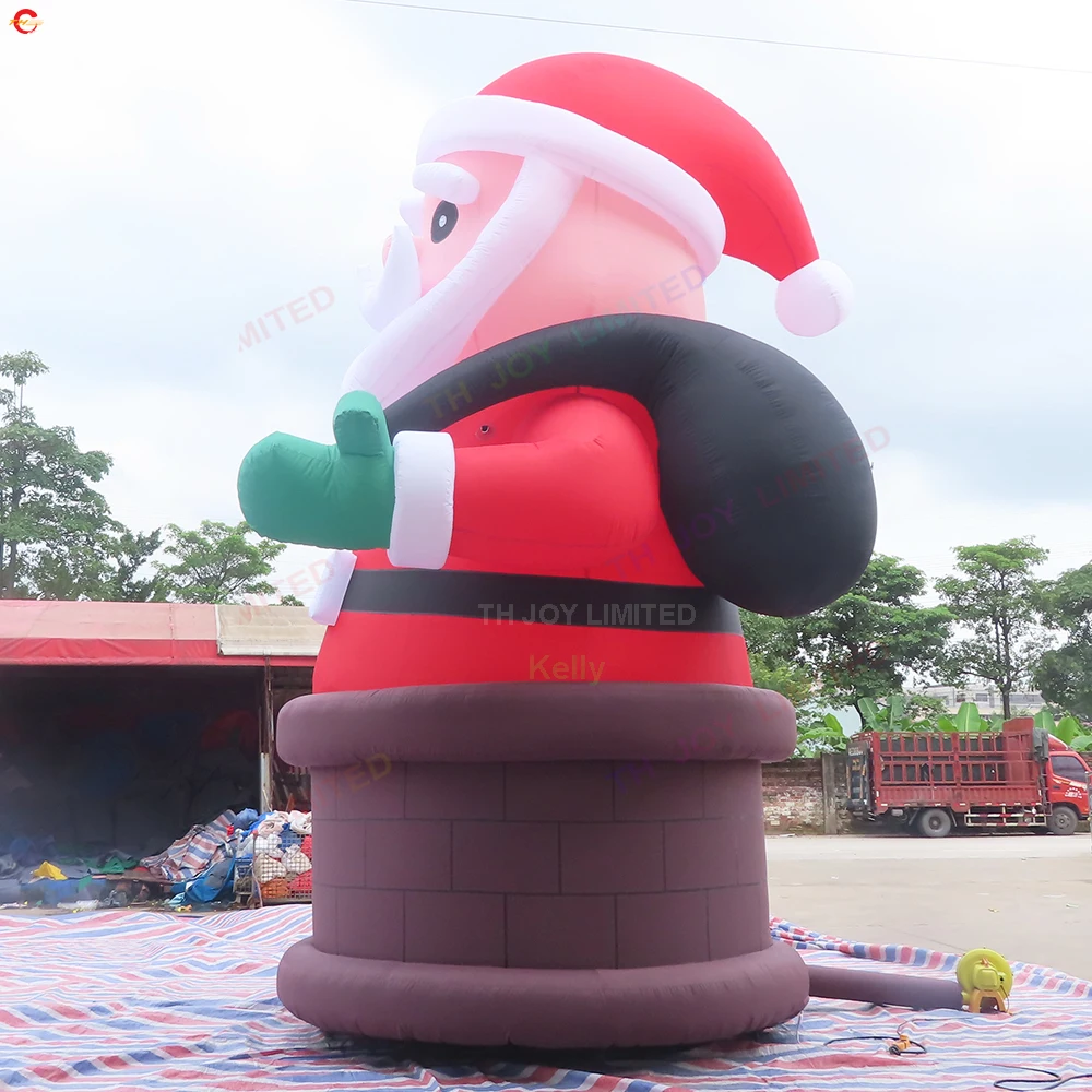 Outdoor Activities 20ft Giant Inflatable Santa Claus on Chimney Xmas Advertising Model With Led Light for Yard Decoration