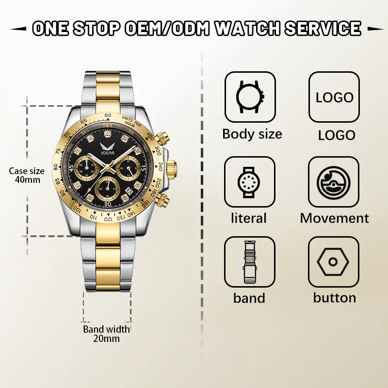 Fashion Diamond Scale Three Eye Dial Waterproof Luminous Quartz Orologio Uomo Luxury Watches Custom Logo Chronograph Man Watch