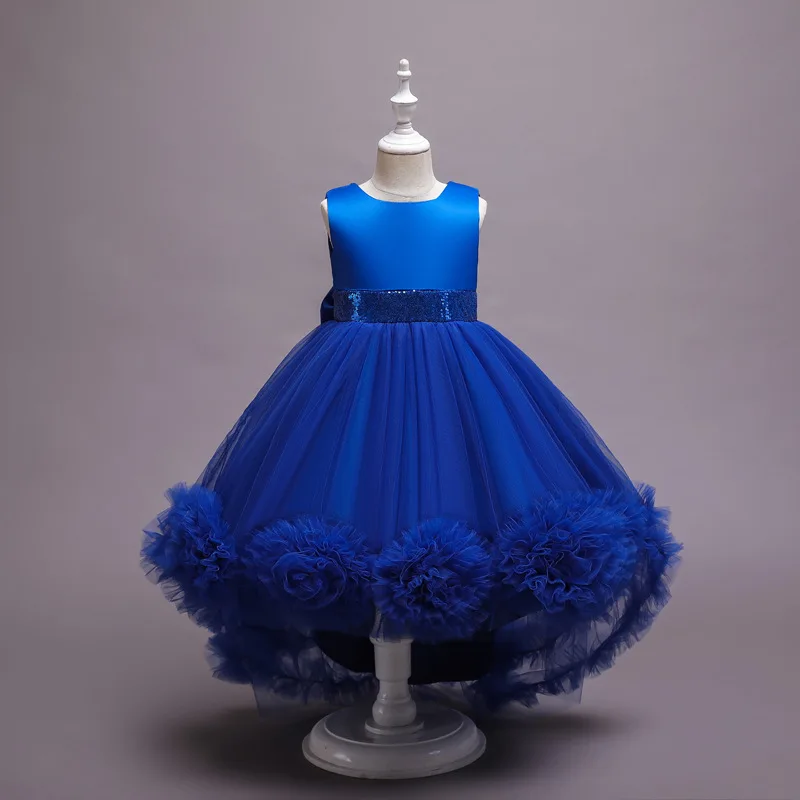 2024  Wholesale Kids Princess Flower Baby Girl Party Dress Frocks Designs Big Bow Kids Trailing Prom Wedding dress