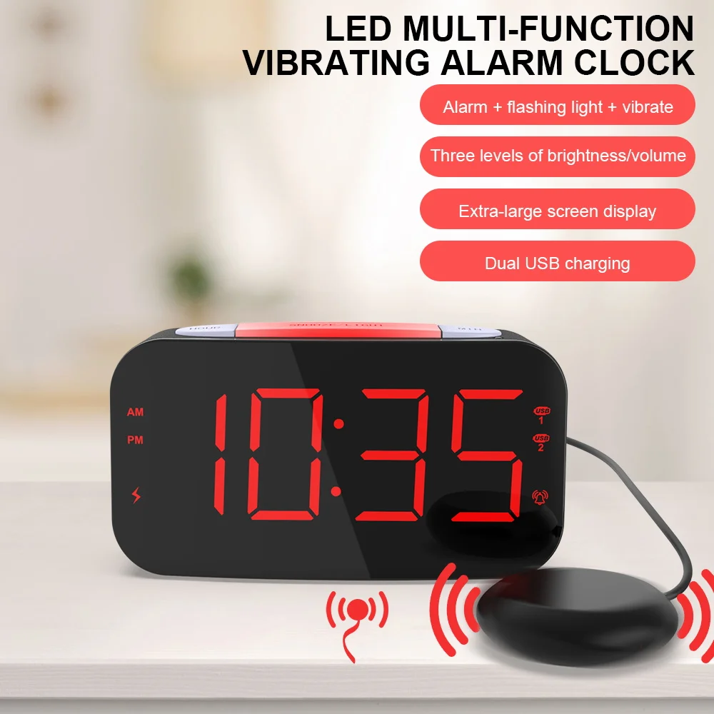 Multifunctional Deaf Alarm Clock Vibrating Clock 2 Usb Charging 7 Colorsunder Pillow Alarm Clock For Us Uk