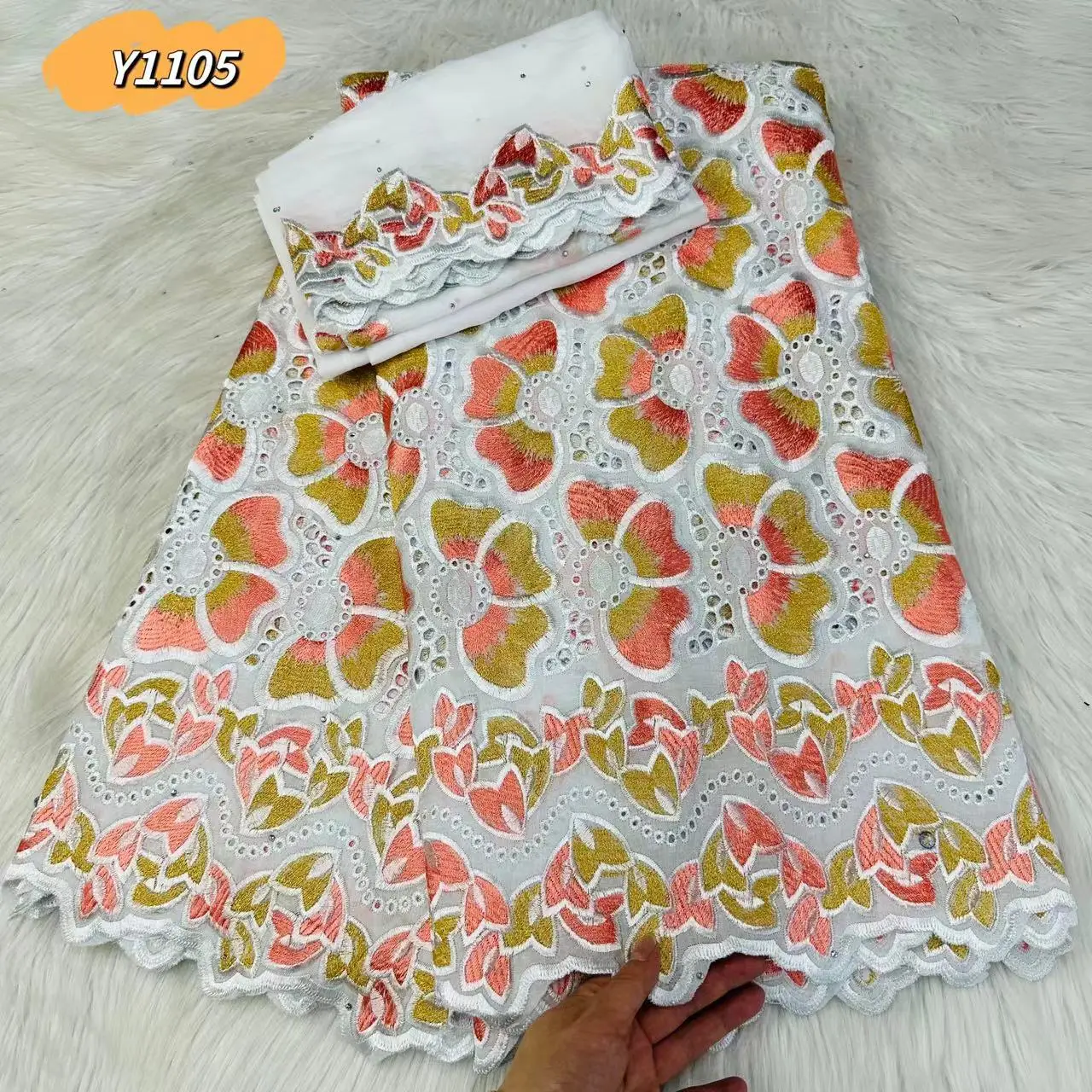 Fabric Supplier Wholesale African Cotton Lace Fabric Dry Lace With Stones 5+2Yard Embroidery Swiss Cotton Laces In Switzerland