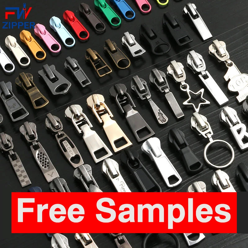 Wholesale Custom Cheap Colorful 3# 5# 7# 8# 10# Zipper Slider Zip Pull Zipper Heads 5 logo zipper pull
