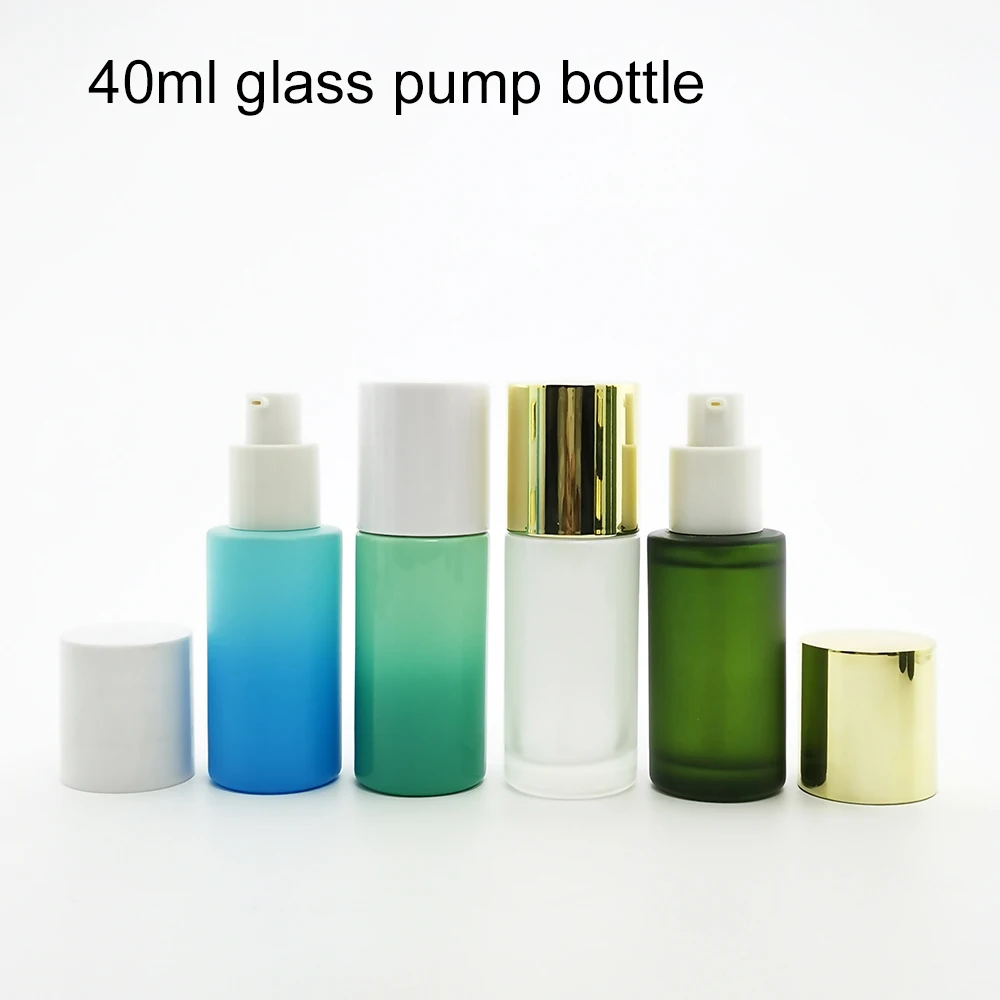 Luxury 40 100 ml round empty cosmetic packaging glass lotion serum pump bottle with cover cap