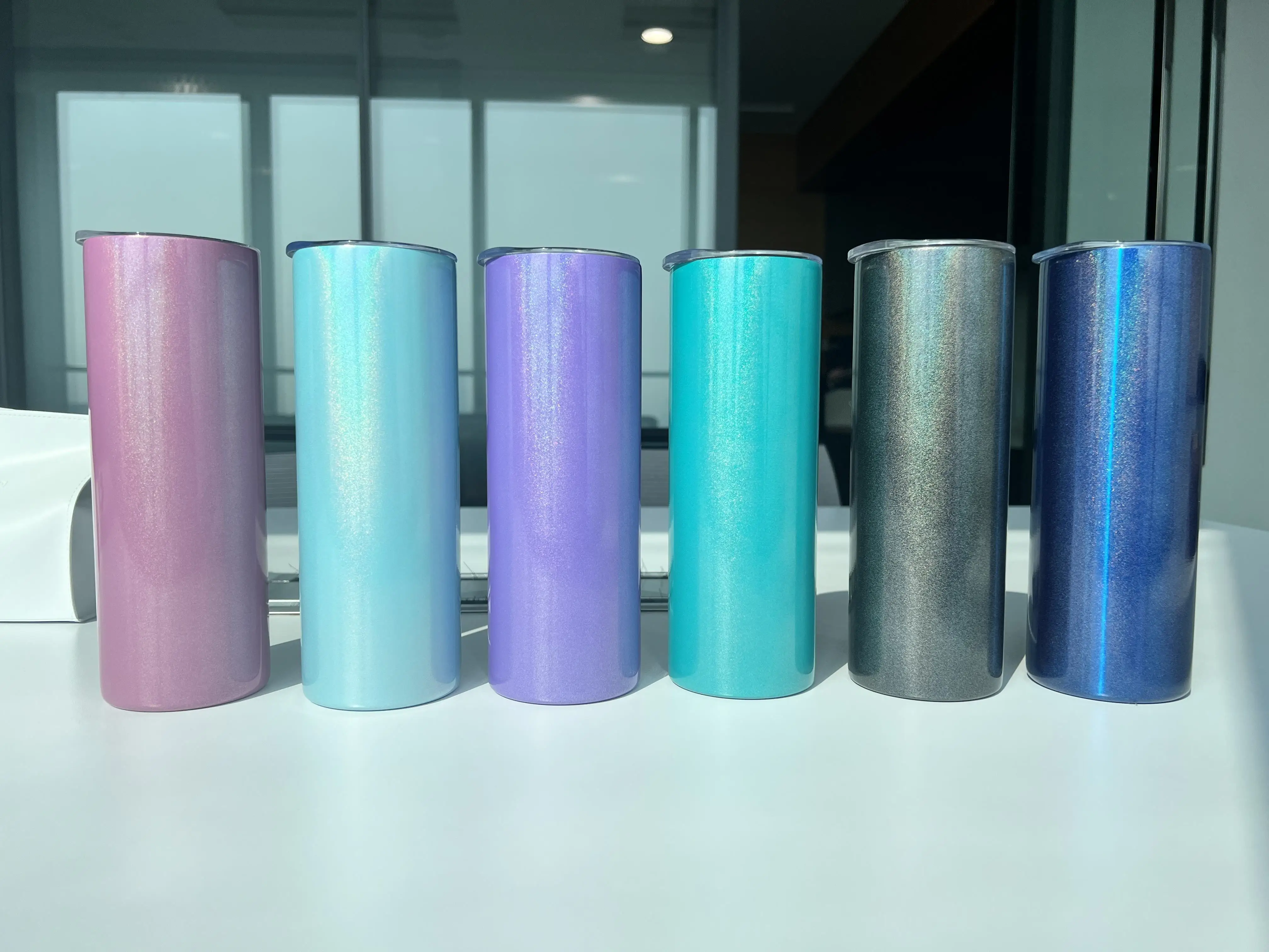 USA Warehouse Stock White 20oz Straight Skinny Sublimation Blanks Stainless Steel Tumblers Cups with Straw and Rubber Bottom