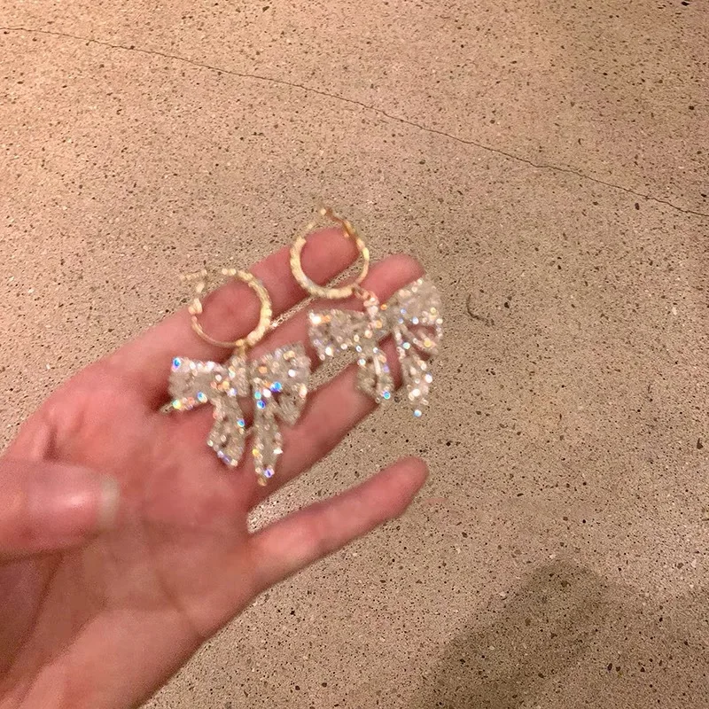 Super fairy earrings high-end light luxury new exquisite bow exaggerated earrings