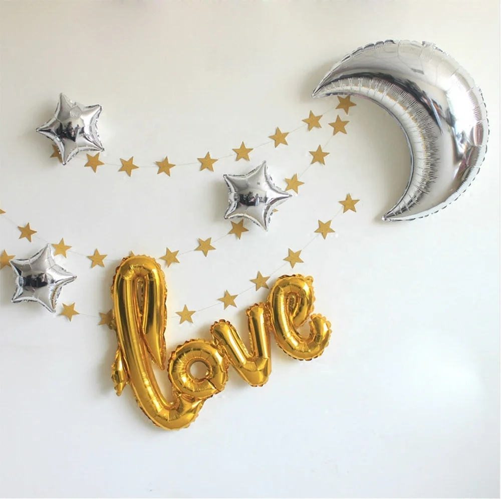 42 Inch Love and 36 Inch Moon Large Size Foil Balloons Air-Filled/Helium Balloon for Party Show Wedding Baby Shower