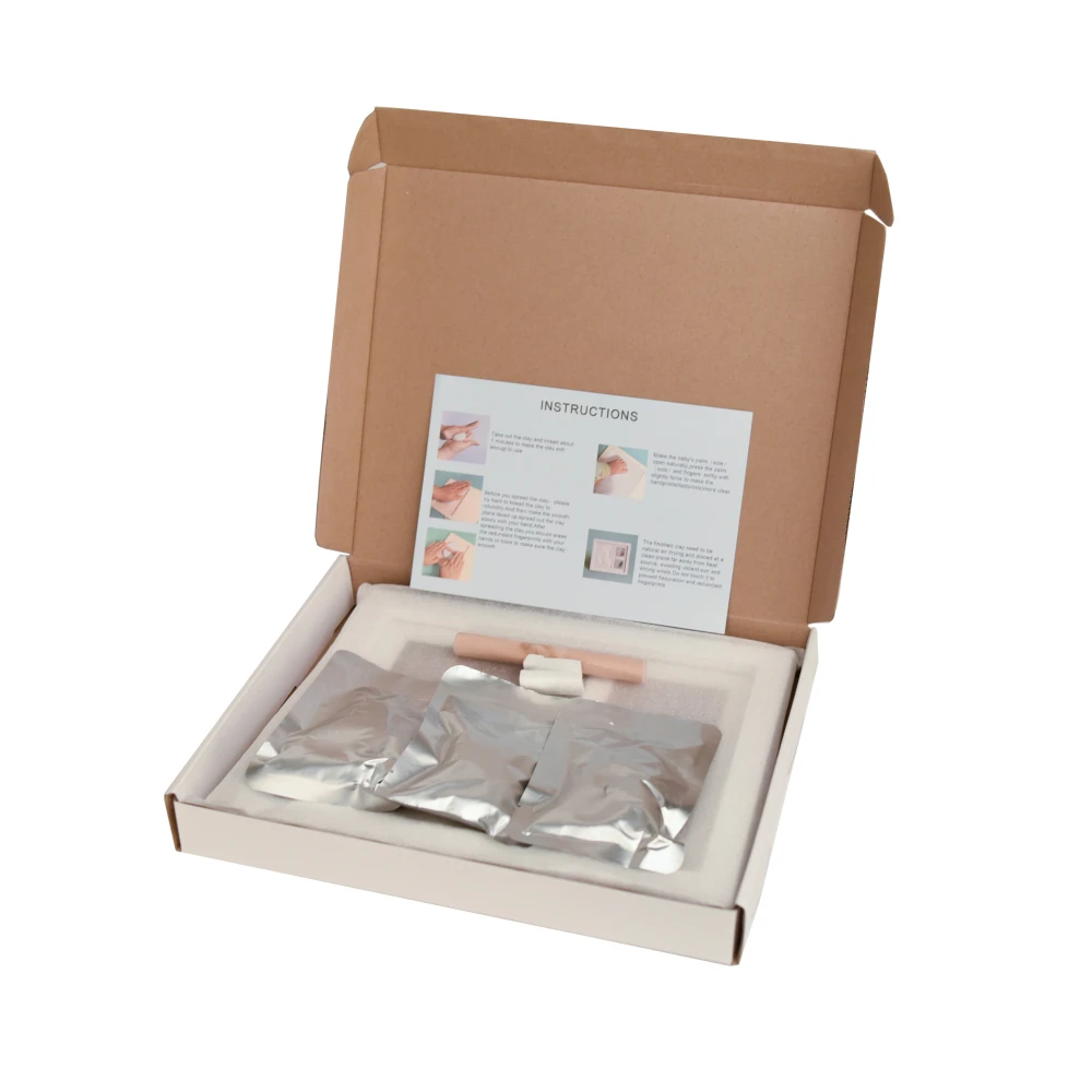 Wood Baby First Year Souvenir Foot Hand Print Family Photo Picture Clay Frame