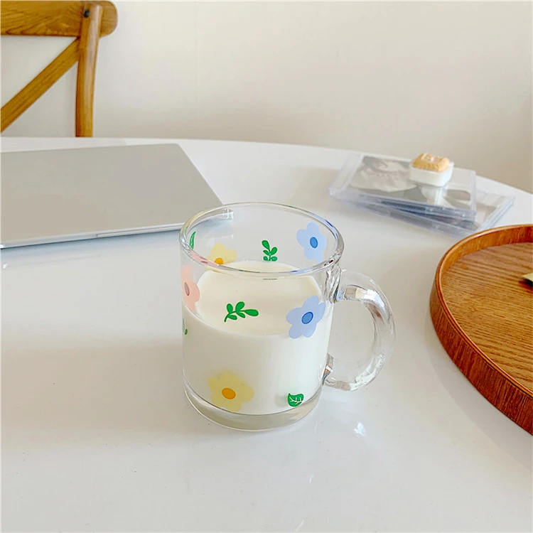 Japanese Style Cute Design Printing Handmade High Quality Transparent Kitchen Glassware Sets Home Food Plate Sets