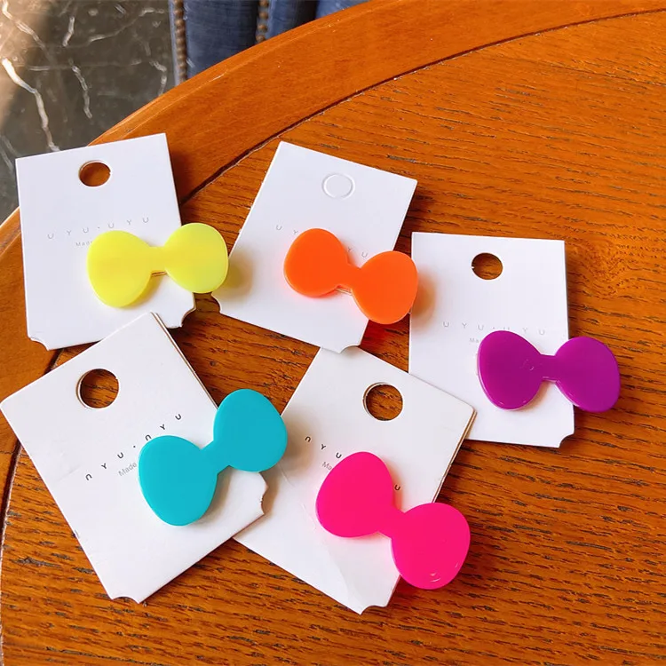 
H106 Fluorescent color bow hair clip girl cute tie bangs clip 