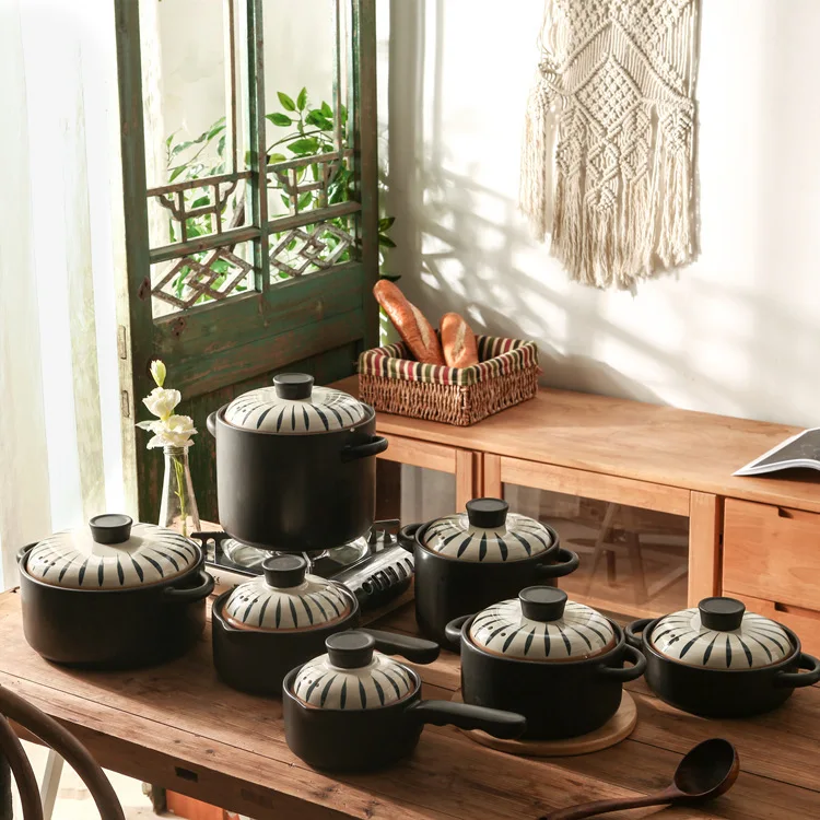 Japanese-Style Black Ceramic Casserole Crockery Soup Pot Porridge Noodles Salt-Baked Stew Hot Milk Small Pot
