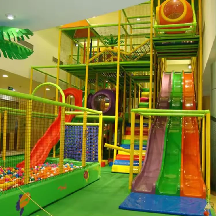Interactive Indoor Commercial Athletic Playground Equipment for Kids Double Slide Park with Plastic Construction