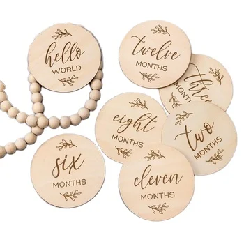 7 Cute Double Sided Baby Monthly Milestone Cards Sign Pregnancy Journey Sign Wooden Circles DiscsBaby Boy and Girl Gifts Set