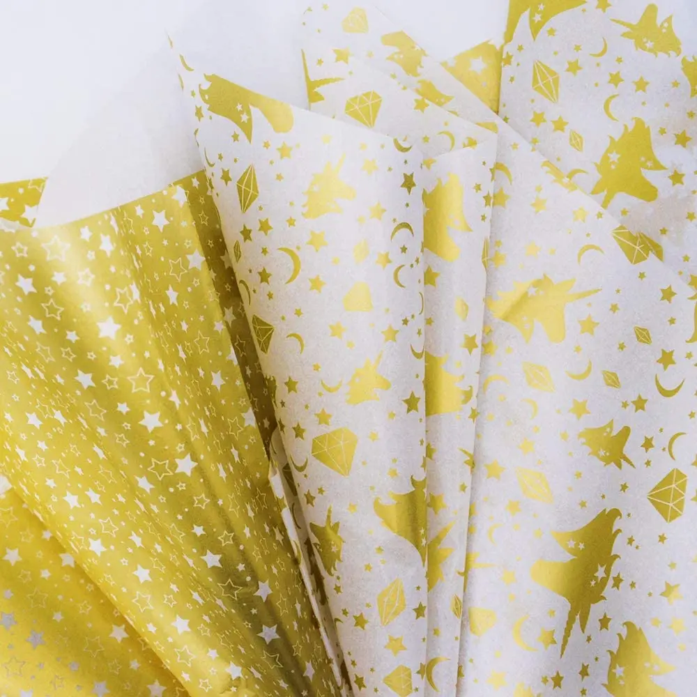 Premium Gift Wrapping Tissue Paper Sheets Hot-stamp Tissue Paper Christmas Design Metallic Gold Tissue Paper Sheets