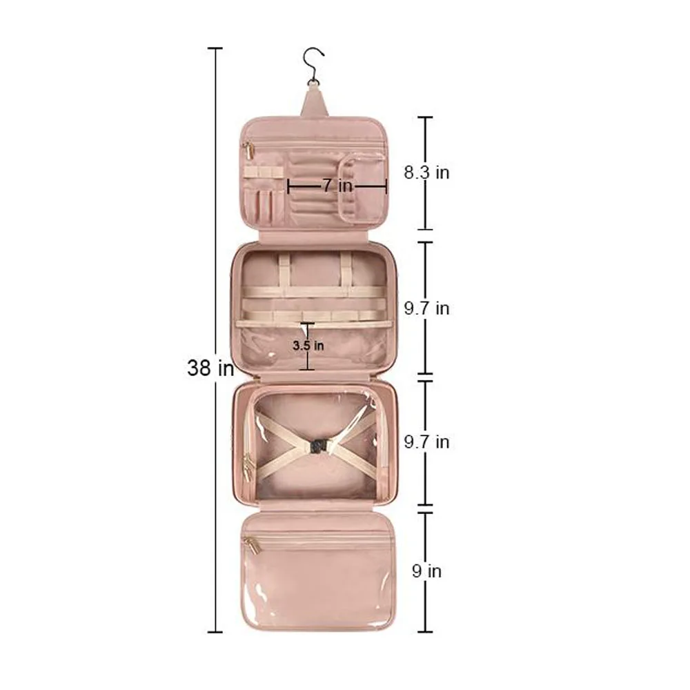 portable brushes Organizer ladies Women hanging toiletry wash makeup case leather beauty Cosmetic travel bag