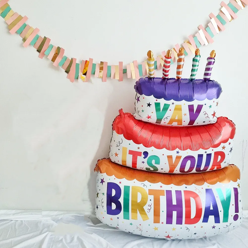 Huaming New Big Size Colorful Party Aluminum Film Balloon Supplies Cake Shape First Birthday Party Foil Balloon for Children