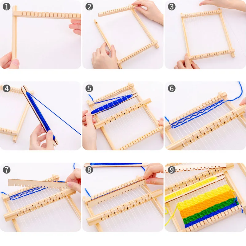 Hot Sale Handmade Teaching Aids Wooden Weaving Loom for Kids Wooden Weaving Knitting Loom Toy