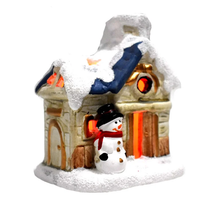 Hot sale custom ceramic santa claus mini light Christmas village house