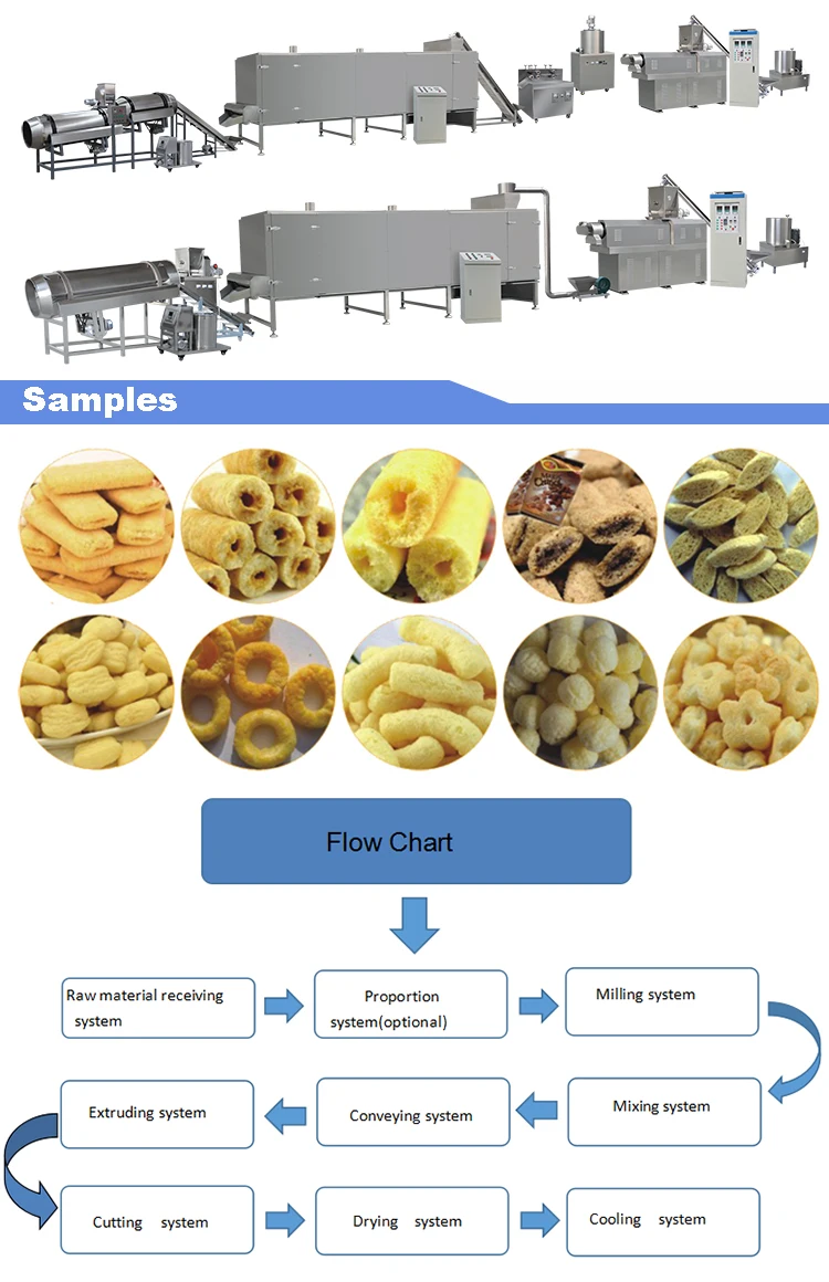 Automatic small rice  puffed corn puff snacks making extruder machine