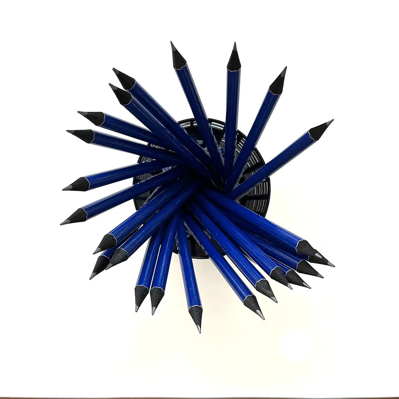 Factory Custom Wooden Pencils Bulk Round Dark Blue Standard Pencils With Dip End Pens And Pencils Stationery