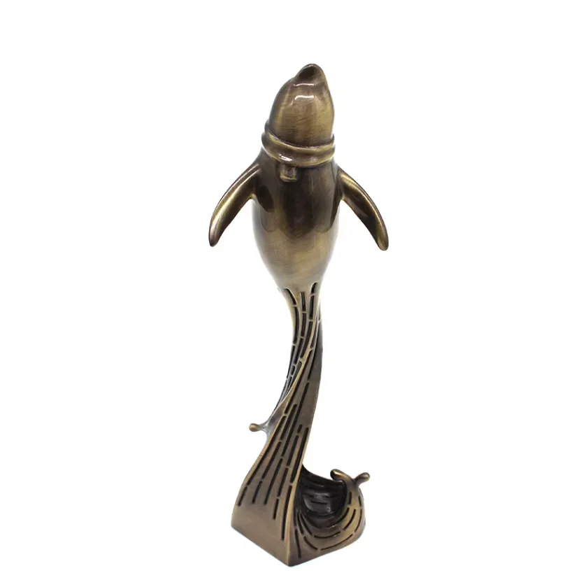 China trophy manufacturer direct sales bronze dolphin statue animal metal ornaments trophy with wave