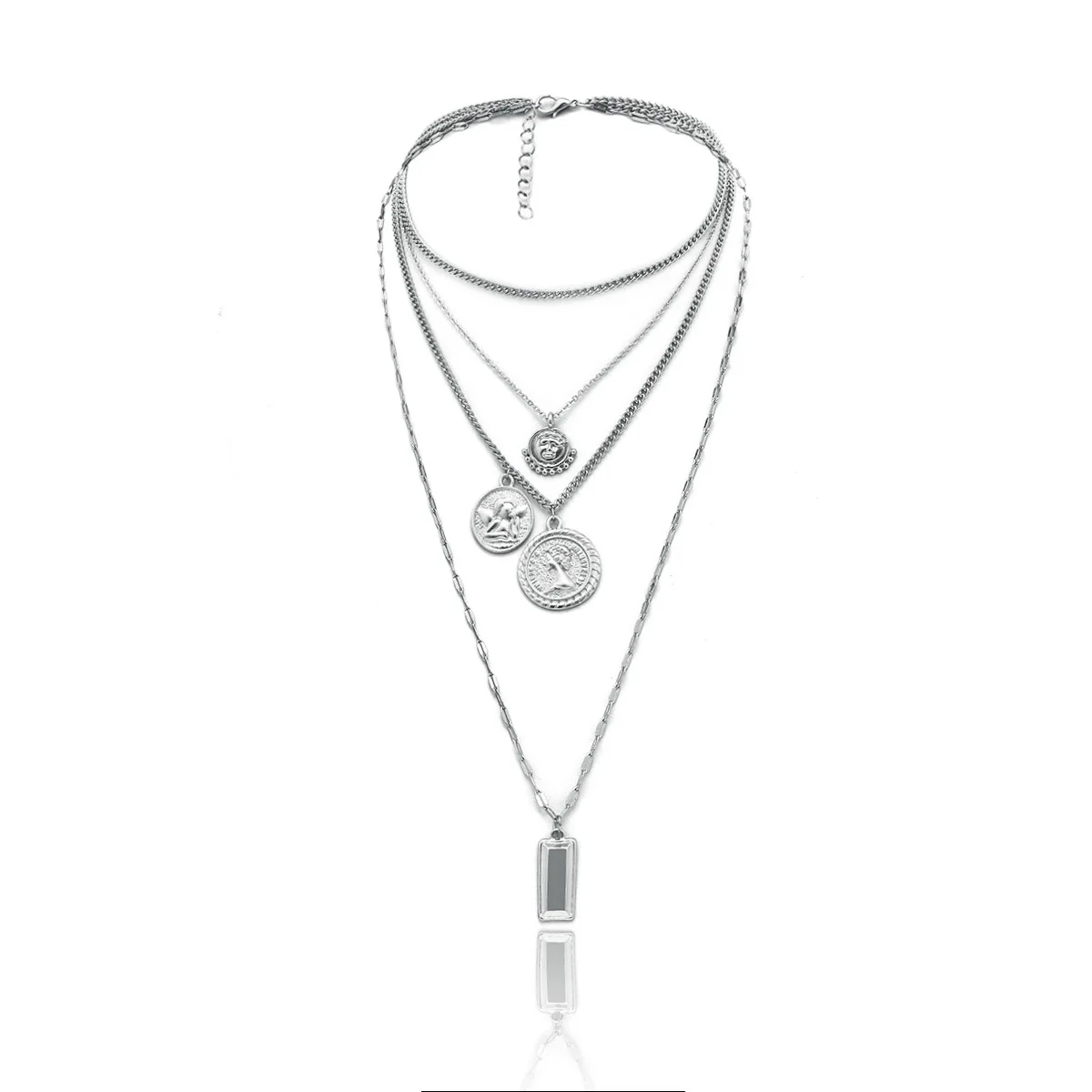 Coin retro round brand creative relief necklace for women simple multilayer geometric joker necklace