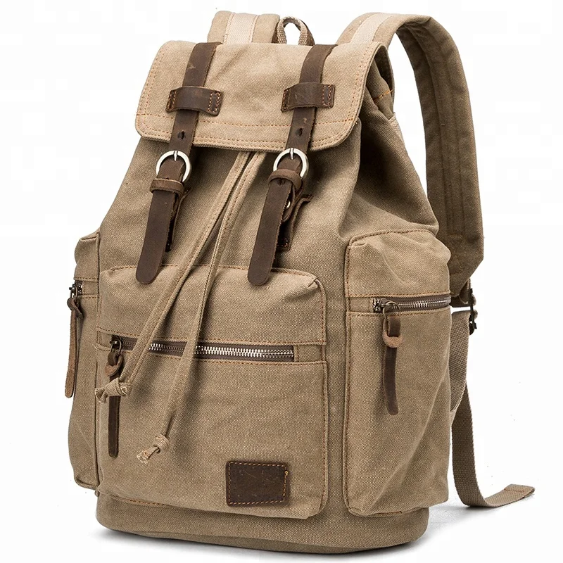factory wholesale custom outdoor camping travel rolltop rucksack backpack bag waterproof waxed vintage canvas backpack for men