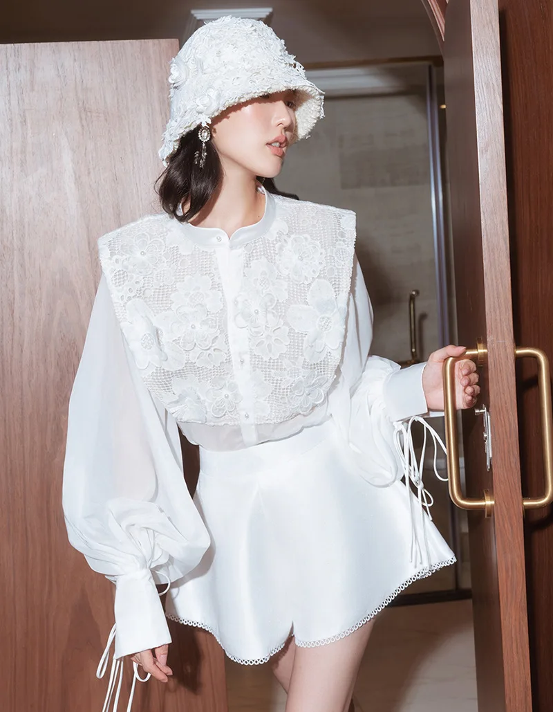 2024  Spring Vietnam Design Light Luxury Lace Crocheted Daily Commute Solid Color Suit