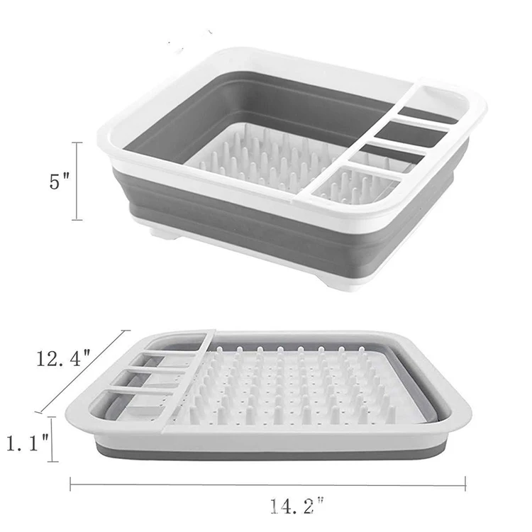 Factory Sale 100% Fresh PP+TPR Made Collapsible Dish Drying Rack Square Foldable Storage Dish Drainer