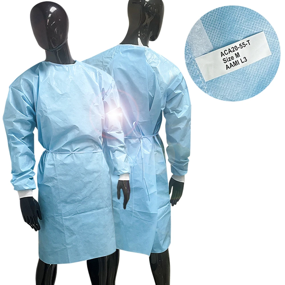 Quick Delivery Hot Sale Disposable Long Sleeve Non Woven Blue Aami Level 3 Gown For Adult
