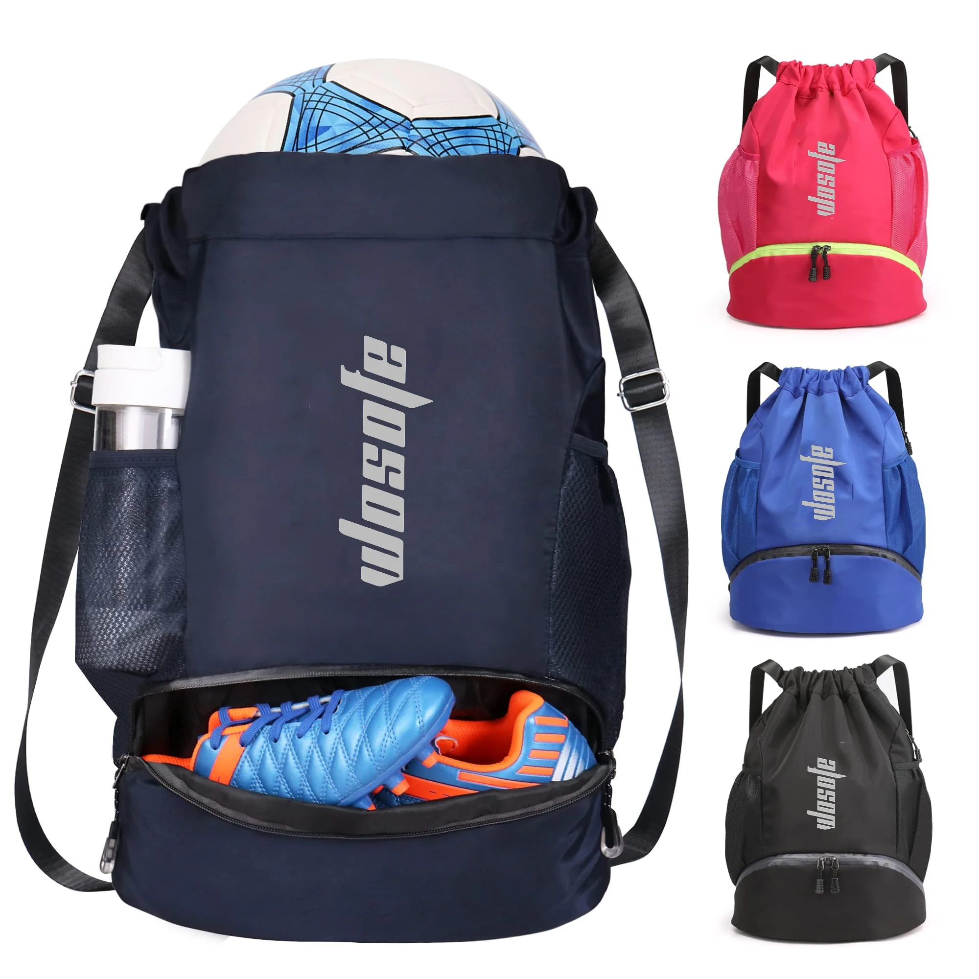 Customize Basketball Gym Bag with Ball Holder Shoe Compartment Volleyball Football Bag Lightweight Drawstring Backpack