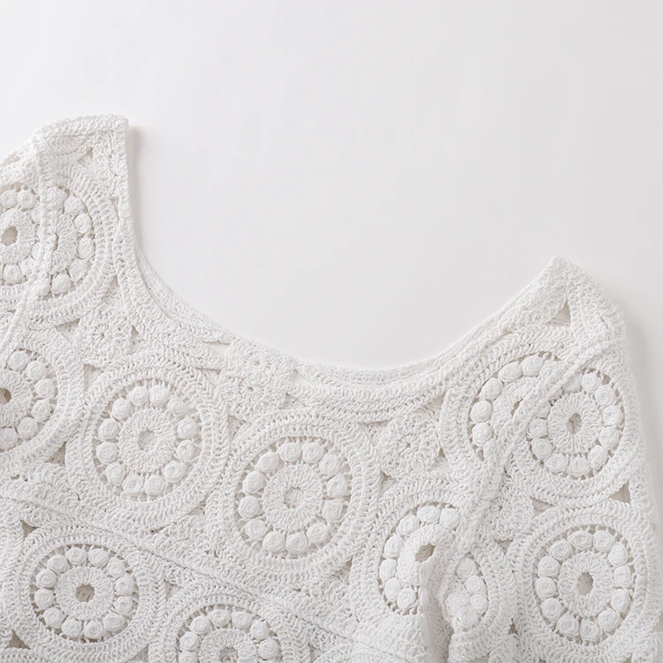 Knitwear manufacturer custom summer white cutout knit short crochet casual top