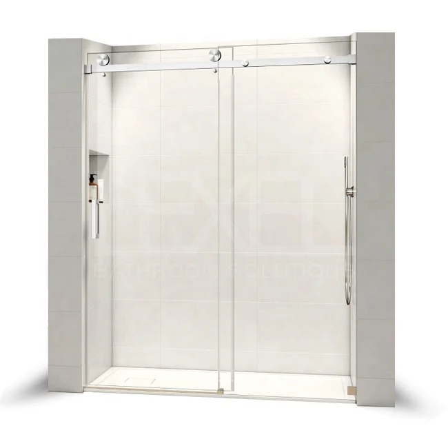 LEXEL Modern Hotel Shower Door Noiseless Square Rail Frameless Double-Opening Clear Tempered 10mm Stainless Steel Bathroom