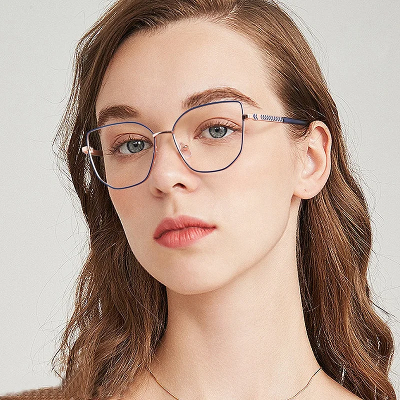 anti blue light photochromic glasses women 2024 cateye hexagon large square silver purple metal photo gray femme female optical
