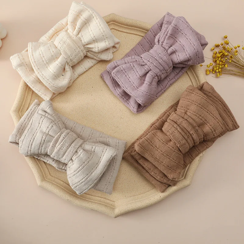 Handmade Baby Headbands Soft Stretchy  jacquard knit Hair Bands with double-layered Bows for Newborn Infant Baby Toddler Girls