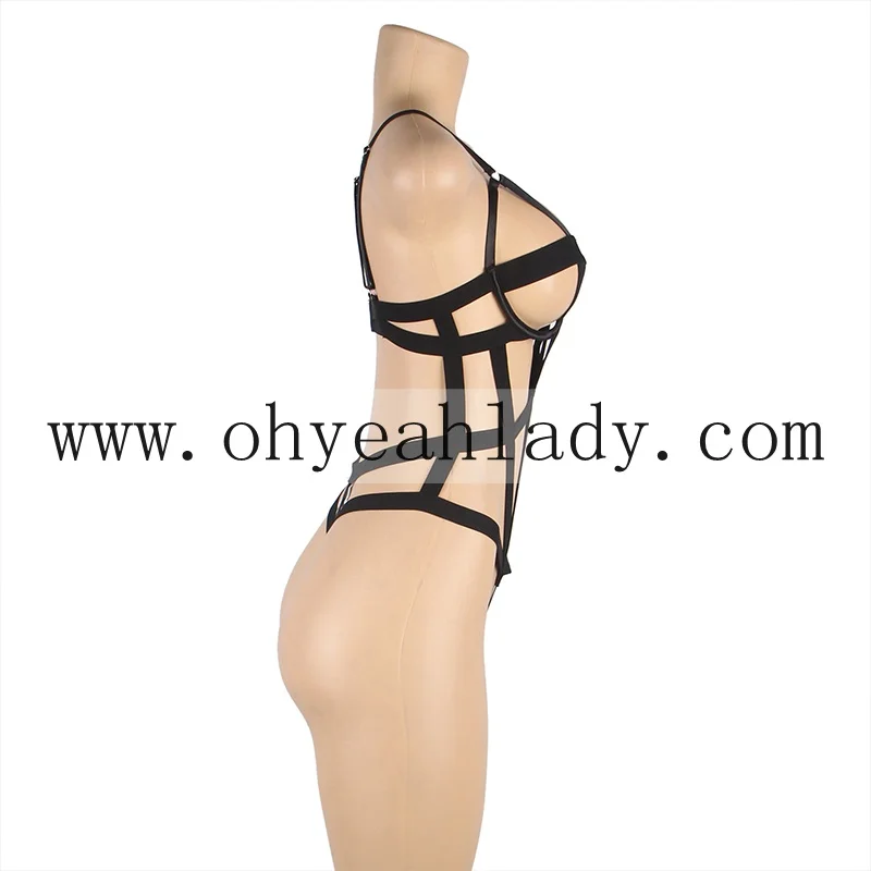 Wholesale New Arrivals ODM Package Box Black Sexy Cut Out Bondage Bodysuit Latex Lingerie Fetish Sexy