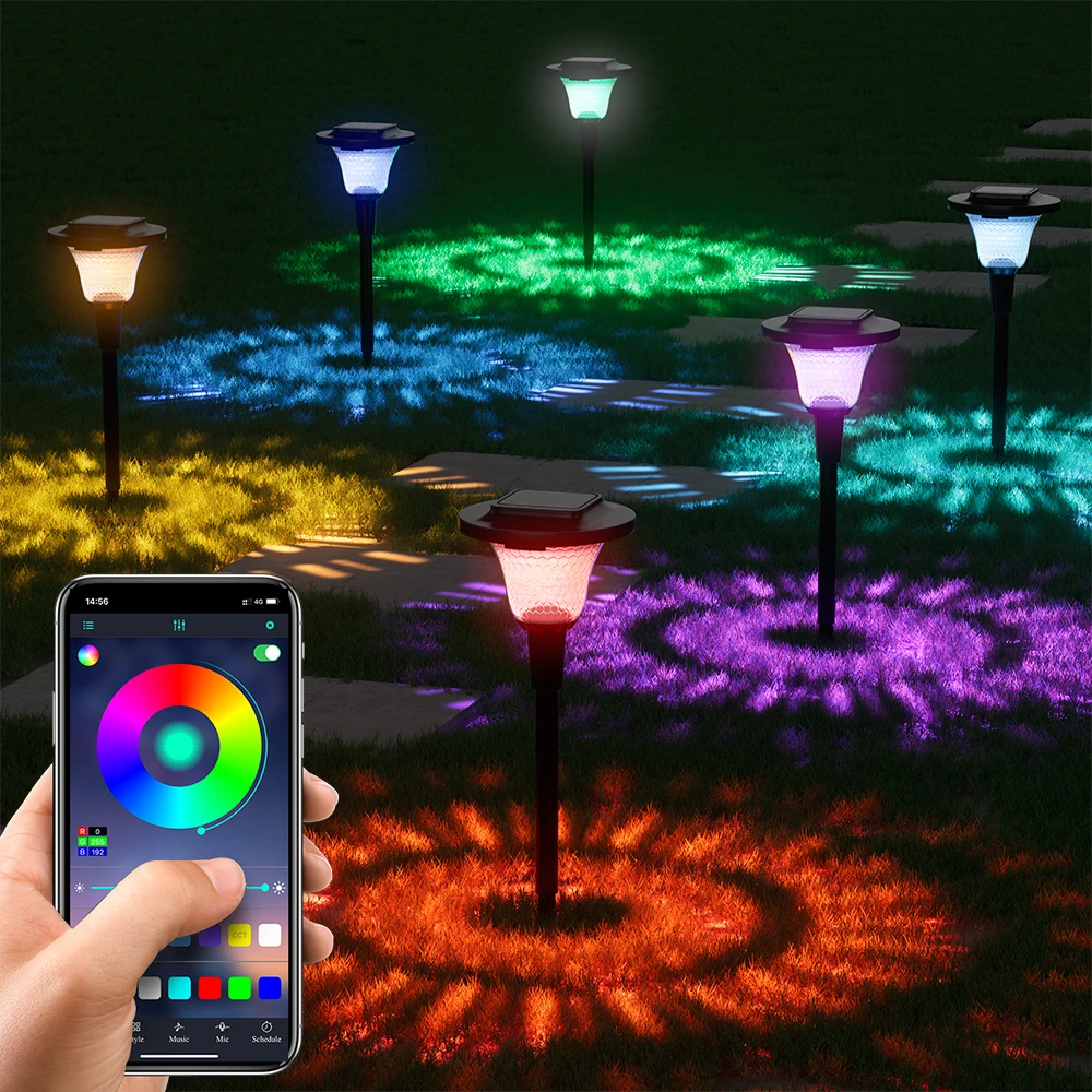 Smart Glass Solar Lights Outdoor Solar Pathway Lights 16 Million Color Changing Lights for Halloween Xmas