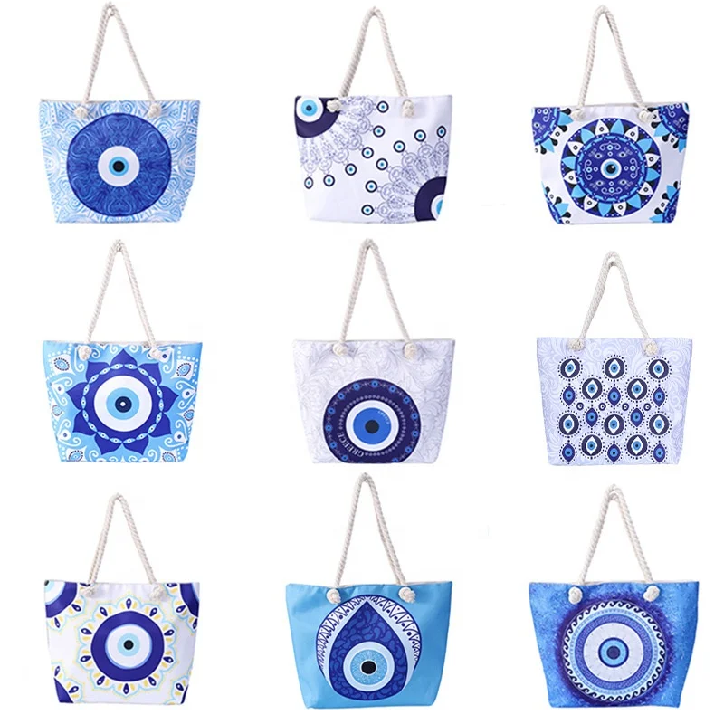 MoyaMiya Factory wholesale Handbags Evil Eye Print Beach Bag Customize Prints Shoulder Tote Bag