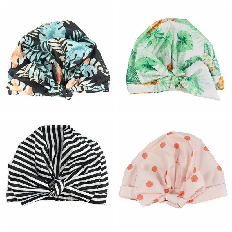 custom women luxury hot sale elastic adjustable size waterproof bow shower cap and environmentally friendly material