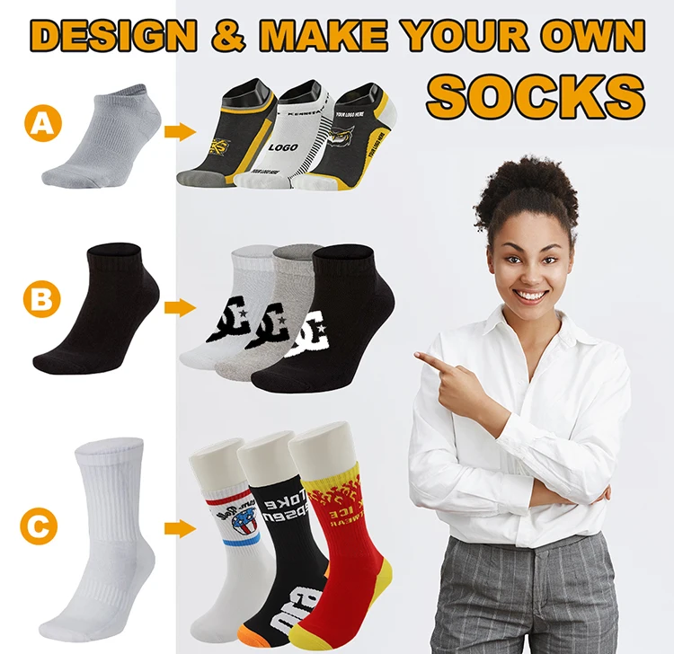 FREE DESIGN & MOCKUP white black customize mens socks bamboo cotton custom logo socks
