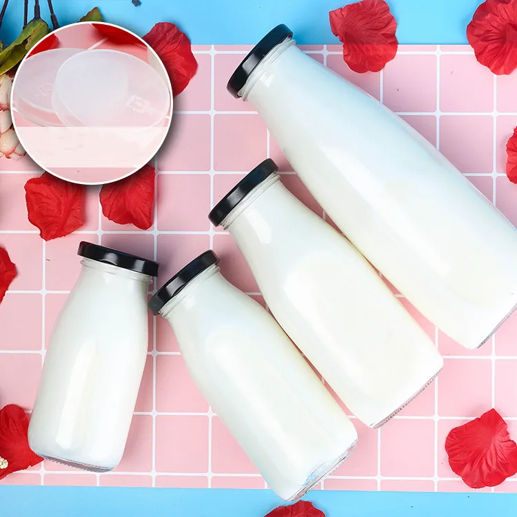 200 мл 250 мл 500 мл 1000 мл индивидуальные круглые стеклянные бутылки для молока с металлической крышкой