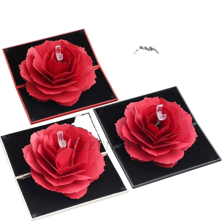 High-Grade Red Rose Ring Gift Box Plastic Trendy Velvet Favor Box For Rings Jewelry Display Wedding Factory Wholesale Price