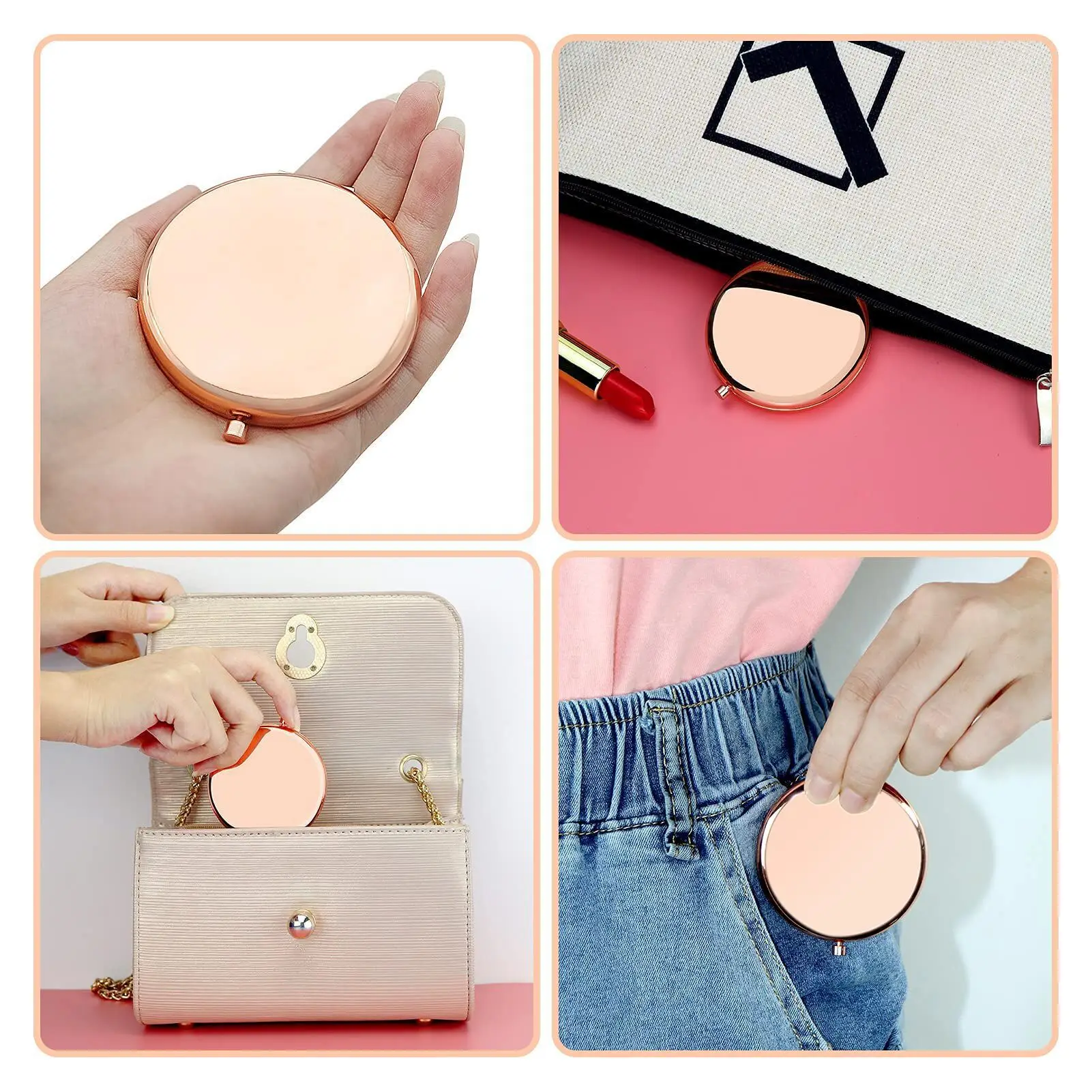 6.5CM 7CM Customized Metal Round Double Sides Small Sublimation Pocket Makeup Compact Mirror Blank Custom Logo Luxury