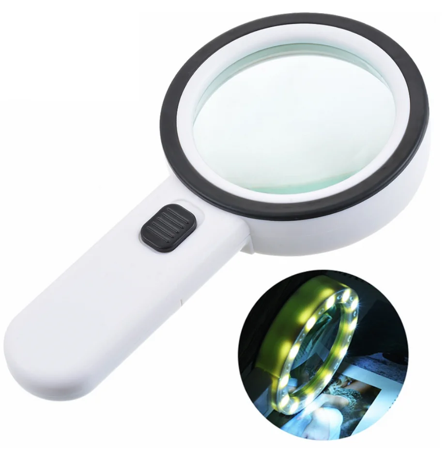 Handheld Magnifying glass 30X Double Layer Optical Glass Lens with 12LED lights Antique Reading HD illuminated Magnifier 2288-85