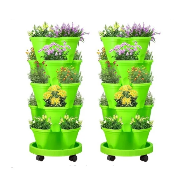 5-Tier Stackable Strawberry Garden pots 24 Quart Stacking Planter with Drip Saucer Grow Herbs, Strawberries
